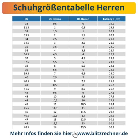 schuhgrößen tabelle